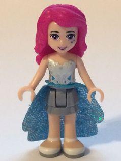 LEGO Minifigure-Livi, Flat Silver Layered Skirt, White Top with Metallic Geometric, Dark Azure Sequined Cloth Skirt-Friends-FRND123-Creative Brick Builders